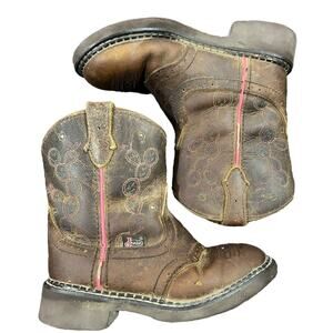 Justin Girl's Glitzi Brown Cactus Print Western Boot